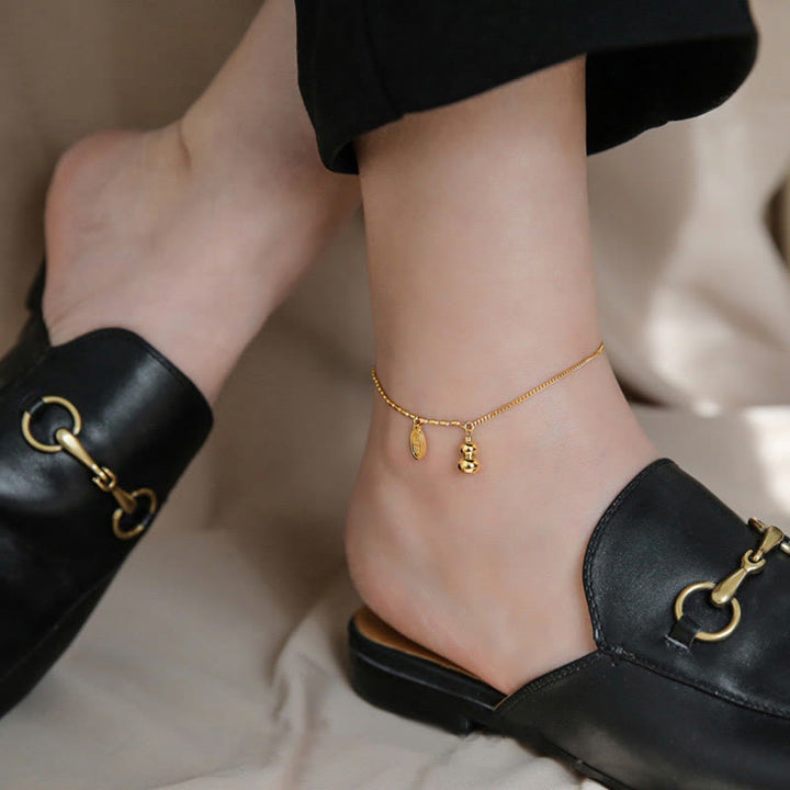 Buddha Stones 18k Gold Lucky Gourd Design Wealth Buckle Anklet - image 8