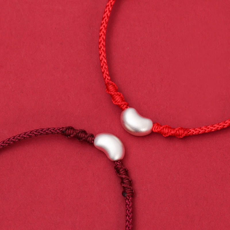 Buddha Stones 999 Sterling Silver Bean Design Luck Connection Handmade Braided Bracelet - image 9