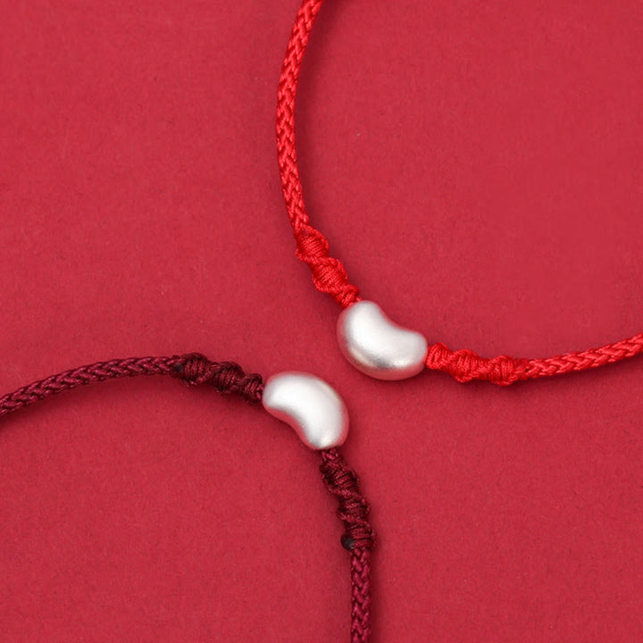 Buddha Stones 999 Sterling Silver Bean Design Luck Connection Handmade Braided Bracelet - image 9