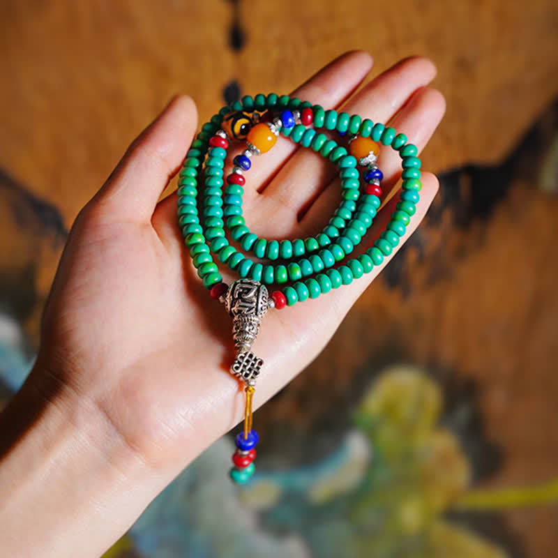 Buddha Stones 108 Mala Beads Tibetan Turquoise Dzi Bead Protection Bracelet - image 3