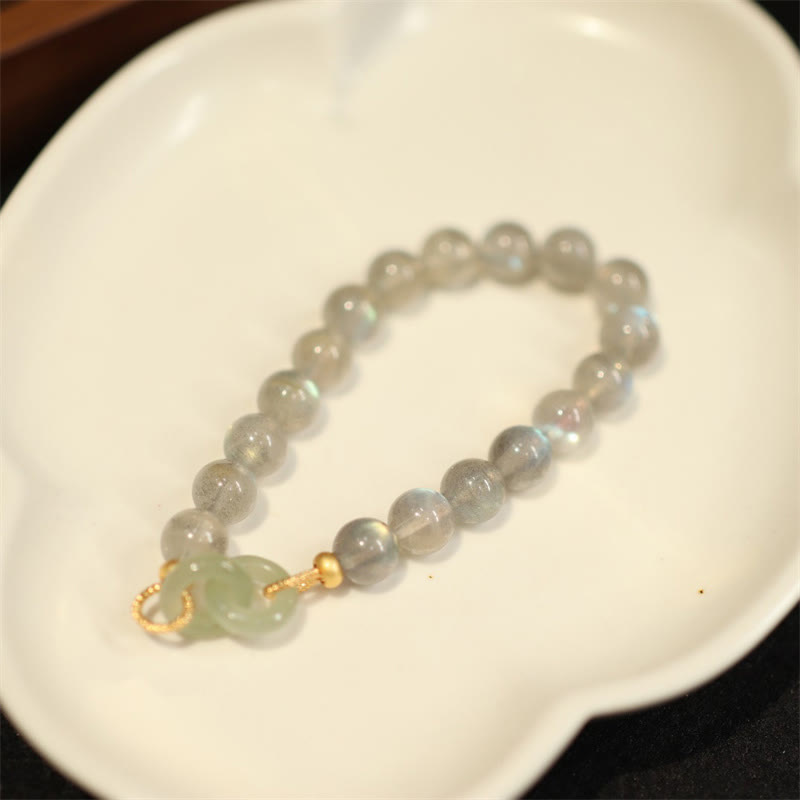 Buddha Stones Natural Moonstone Heitan Jade Peace Buckle Healing Bracelet - image 3