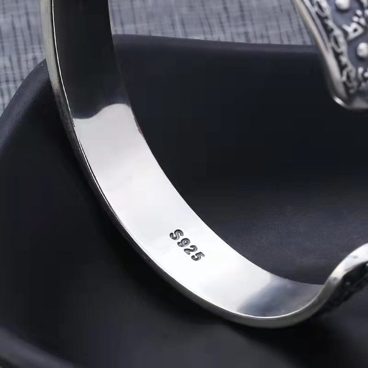 Buddha Stones 925 Sterling Silver Om Mani Padme Hum Double Dorje Engraved Wisdom Cuff Bracelet Bangle - image 3