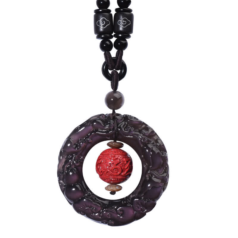 Buddha Stones FengShui Natural Rainbow Obsidian PiXiu Cinnabar Healing Necklace Pendant - image 11