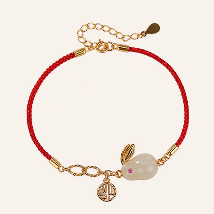 Buddha Stones 925 Sterling Silver Year of the Rabbit Hetian White Jade Luck Blessing Red String Bracelet - image 7