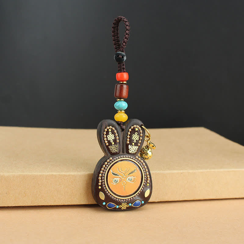 Tibet Ebony Five God of Wealth Thangka Key Chain - Orange God Of Wealth - image 9