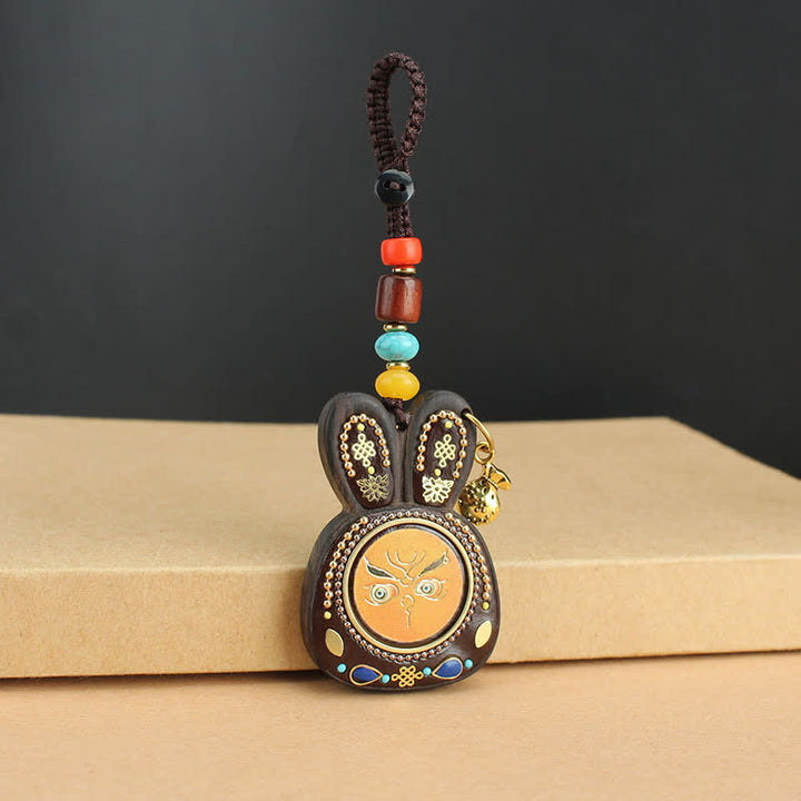 Tibet Ebony Five God of Wealth Thangka Key Chain - Orange God Of Wealth - image 9