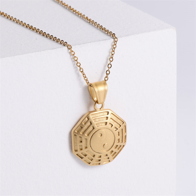 Buddha Stones Bagua Yin Yang Titanium Steel Balance Necklace Chain Pendant - image 1