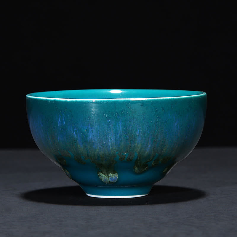 Buddha Stones Chinese Jianzhan Glaze Kiln Change Ceramic Teacup Tenmoku Kung Fu Tea Cup - Green - 8.4cm*4.8cm*110ml - image 32