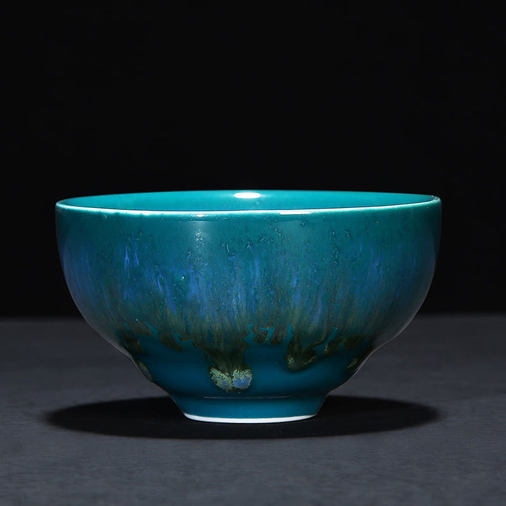 Buddha Stones Chinese Jianzhan Glaze Kiln Change Ceramic Teacup Tenmoku Kung Fu Tea Cup - Green - 8.4cm*4.8cm*110ml - image 32