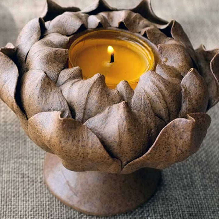 Buddha Stones Lotus Flower Ceramic Candle Holder Incense Burner Home Offering Decoration - image 2