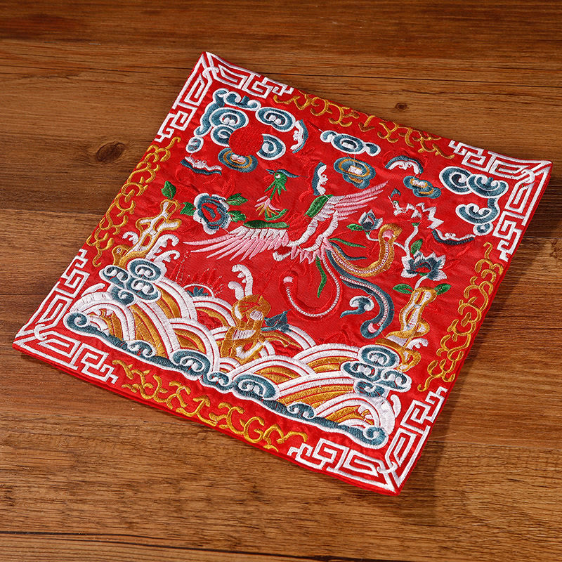Buddha Stones Crane Phoenix Dragon Kirin Embroidered Cup Mat Pad Tea Cup Coaster Square Kung Fu Tea Mat - Red Phoenix - image 14