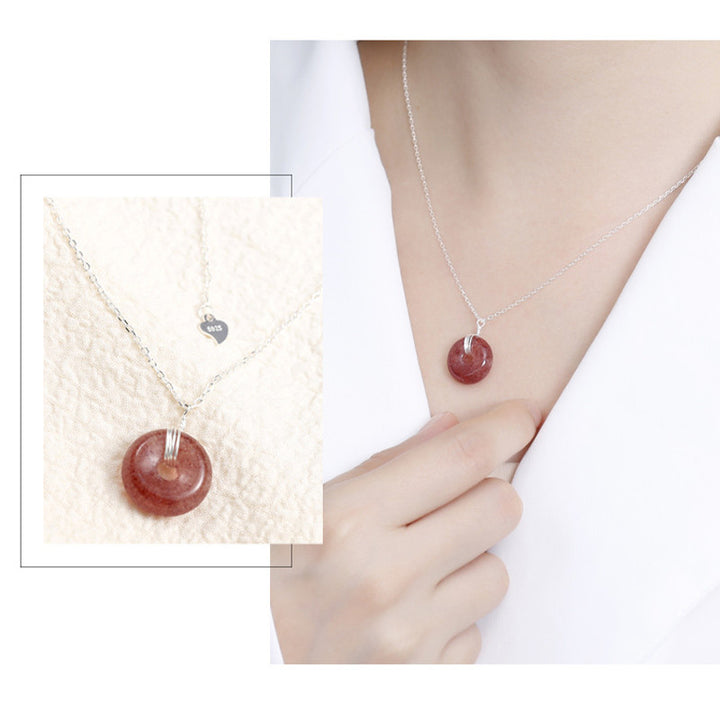 Buddha Stones 925 Sterling Silver Strawberry Quartz Healing Positive Necklace - image 10