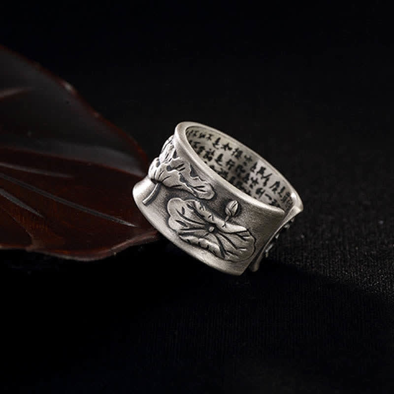 Buddha Stones 999 Sterling Silver Luck Koi Fish Lotus Heart Sutra Wealth Ring - image 17