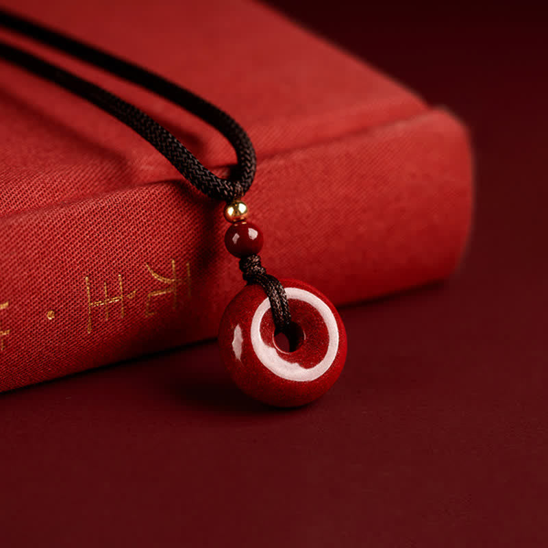 Buddha Stones Cinnabar Peace Buckle Calm Blessing Necklace Pendant - 15mm*7mm&Rope - image 1