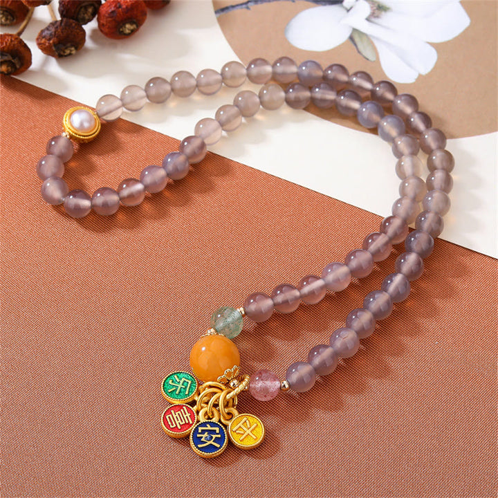Buddha Stones Natural Gray Agate Peace And Joy Charm Balance Double Wrap Bracelet - image 4