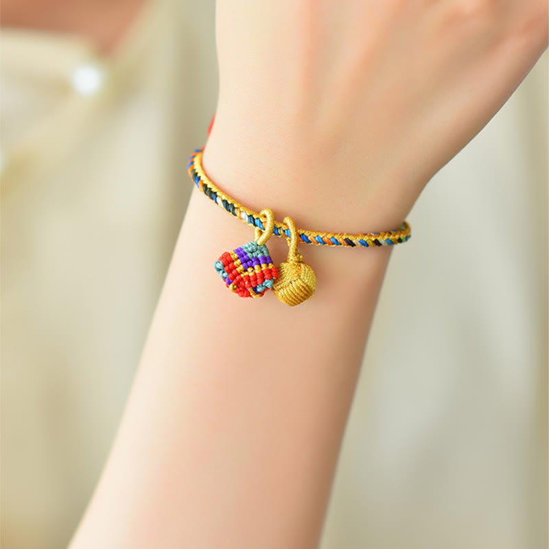 Buddha Stones Colorful Rope Luck Handmade Zongzi Golden Ball Charm Bracelet - image 6