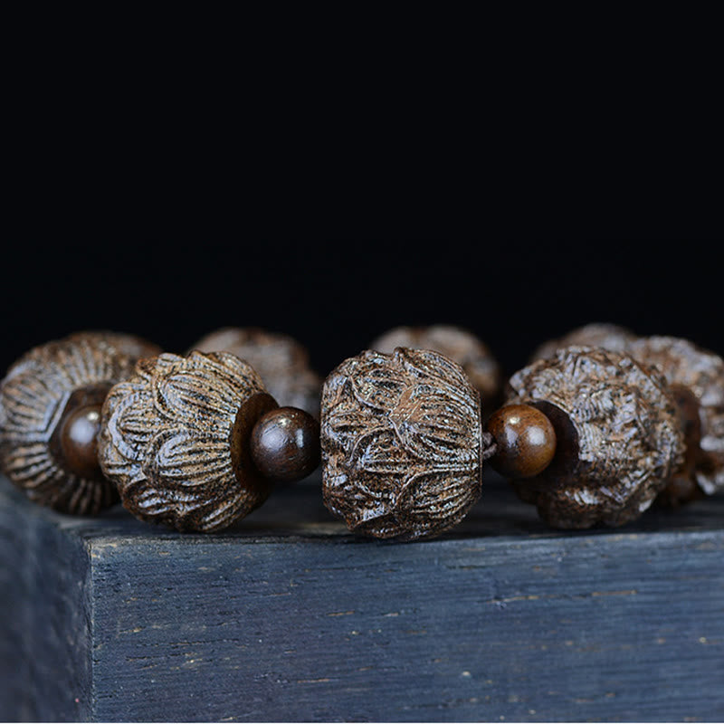 Buddha Stones Ebony Wood Eighteen Arhats Lotus Dragon Engraved Balance Bracelet - image 4