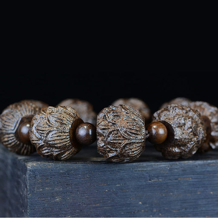 Buddha Stones Ebony Wood Eighteen Arhats Lotus Dragon Engraved Balance Bracelet - image 4