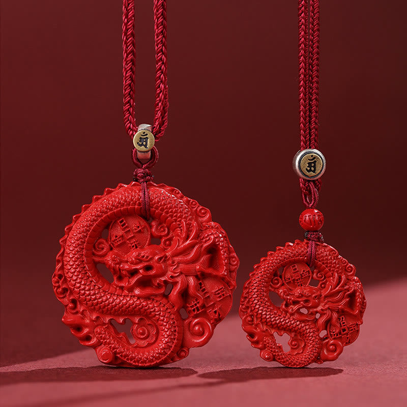 Buddha Stones Year of the Dragon 925 Sterling Silver Natural Cinnabar Copper Coin Luck Necklace Pendant - image 0