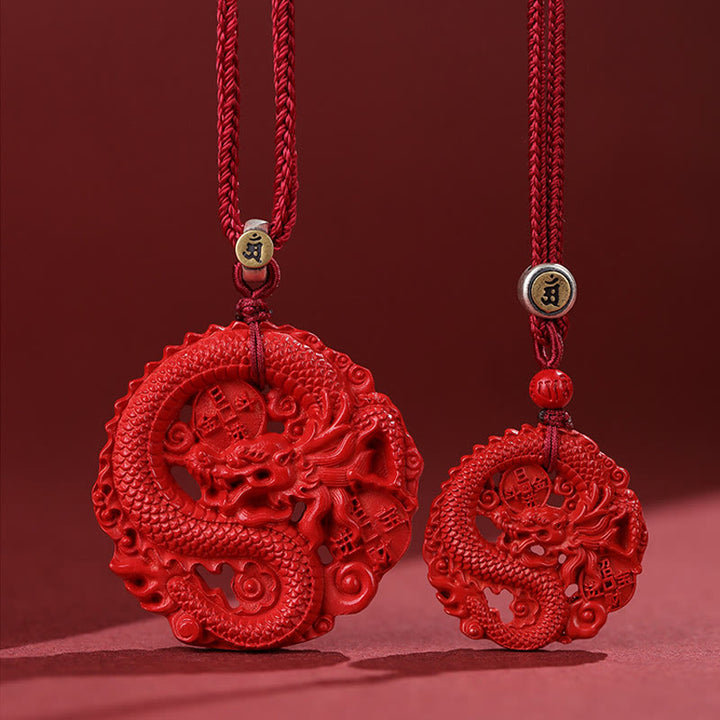 Buddha Stones Year of the Dragon 925 Sterling Silver Natural Cinnabar Copper Coin Luck Necklace Pendant - image 0