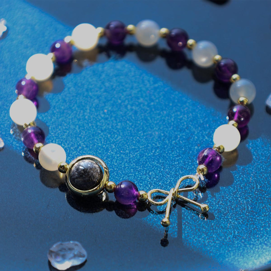 Buddha Stones Amethyst Cat Eye Black Rutilated Quartz Spiritual Bead Bracelet - image 5