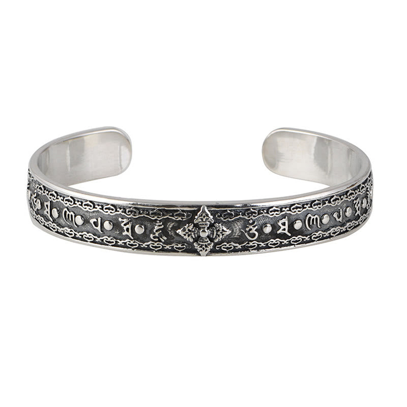 Buddha Stones 925 Sterling Silver Om Mani Padme Hum Double Dorje Engraved Wisdom Cuff Bracelet Bangle - image 4