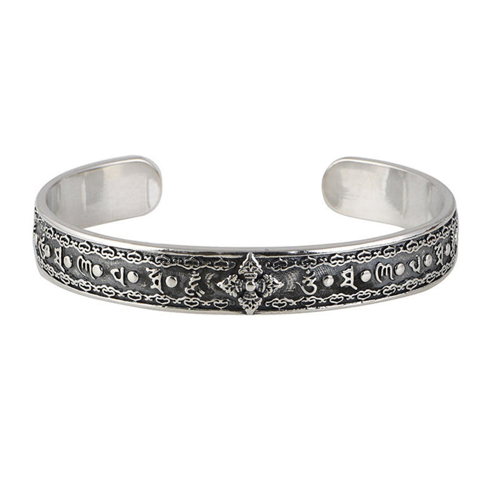 Buddha Stones 925 Sterling Silver Om Mani Padme Hum Double Dorje Engraved Wisdom Cuff Bracelet Bangle - image 4