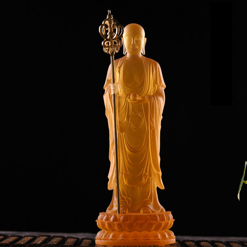 Buddha Stones Handmade Ksitigarbha Bodhisattva Figurine Liuli Crystal Art Piece Serenity Statue Home Decoration - image 2