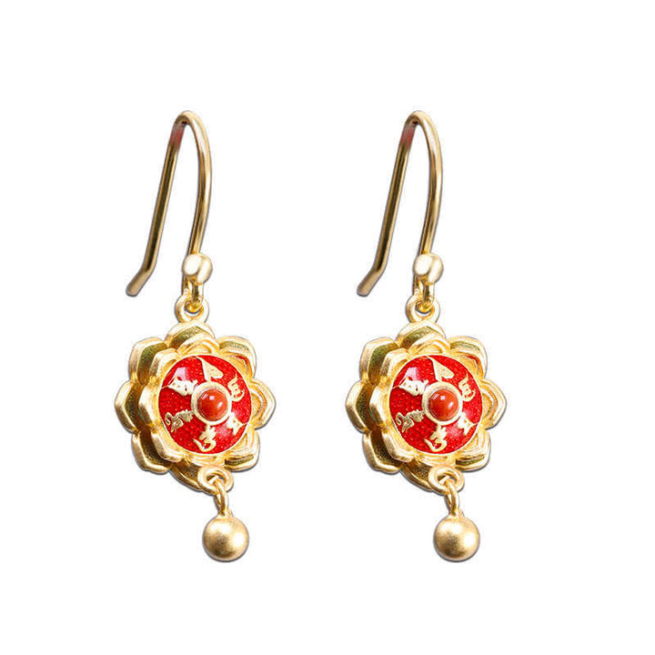 Buddha Stones 925 Sterling Silver Tibet Lotus Prayer Wheel Red Agate Enlightenment Necklace Pendant - Earrings - image 11