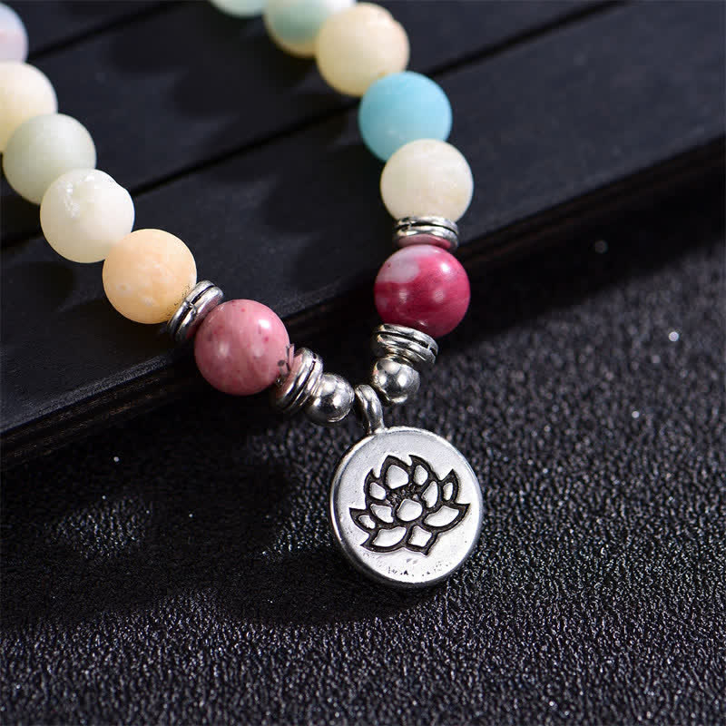 Buddha Stones Lazurite Picasso Jasper Amazonite Rhodonite Apatite Positive Lotus Prayer Bead Bracelet - image 10