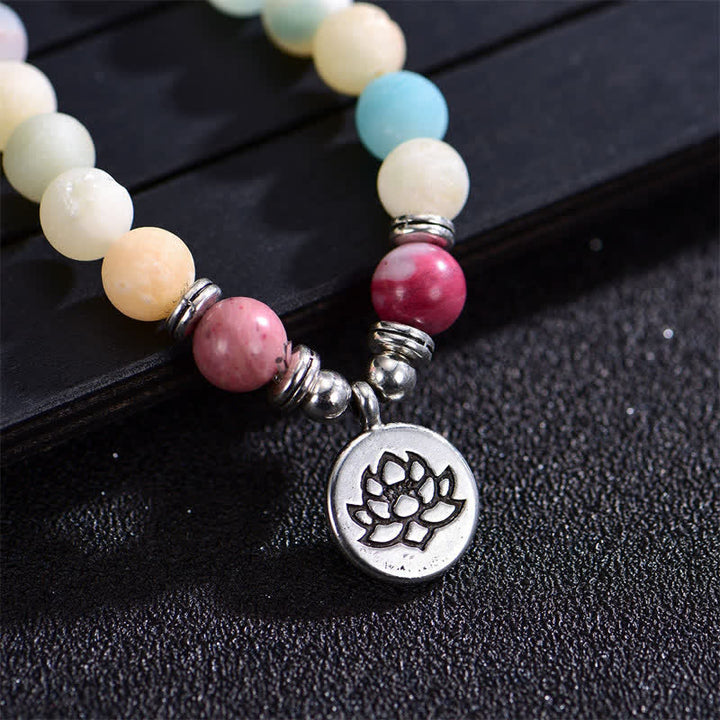 Buddha Stones Lazurite Picasso Jasper Amazonite Rhodonite Apatite Positive Lotus Prayer Bead Bracelet - image 10