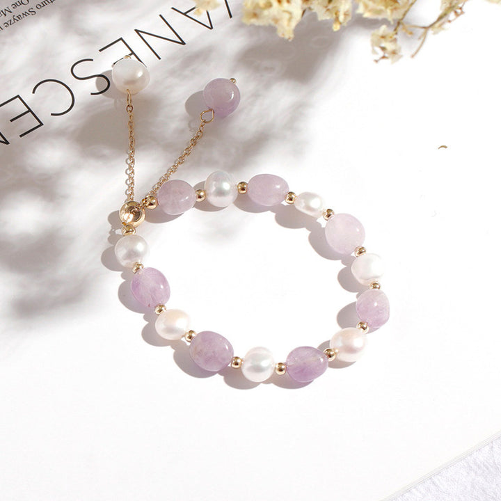 Buddha Stones Natural Blue Aventurine Crystal Pearl Bead Healing Bracelet - Purple Beads& Pearl - image 7
