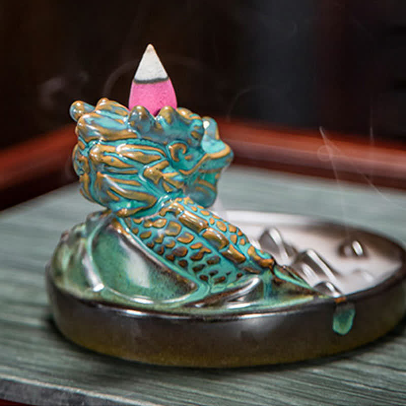 Dragon Pattern Ceramic Backflow Smoke Fountain Incense Burner Decoration - image 5