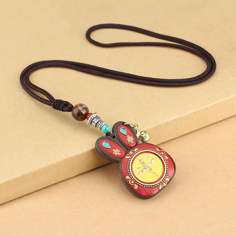 Tibet Ebony Five God of Wealth Thangka Necklace Pendant - Yellow - image 1