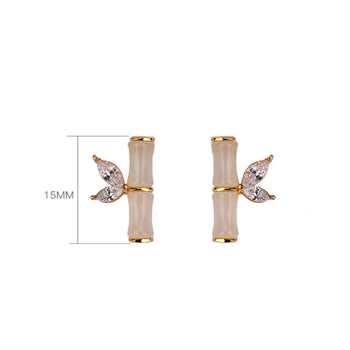 Buddha Stones 925 Sterling Silver Hetian Cyan Jade White Jade Red Agate Bamboo Pattern Luck Stud Earrings - image 12