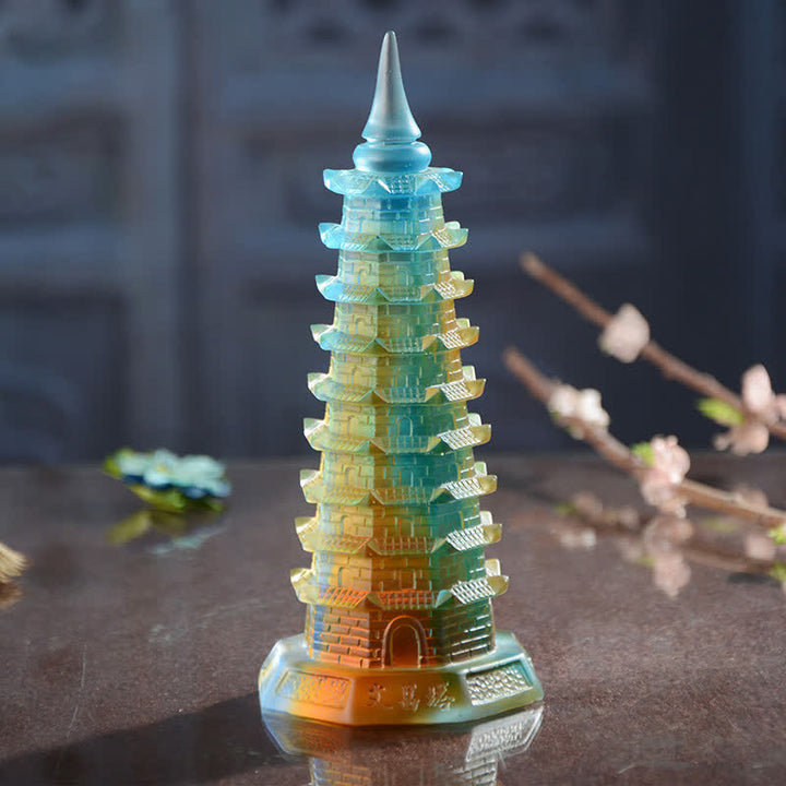 Feng Shui Wenchang Tower Handmade Liuli Crystal Pagoda Art Piece Luck Home Office Decoration - Large (16.5cm*7cm) - image 0