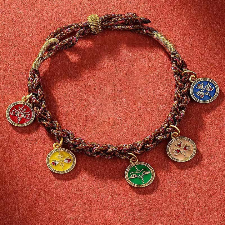 Buddha Stones Tibetan Five God Of Wealth Thangka Luck Braid String Bracelet - Five God Of Wealth - image 0