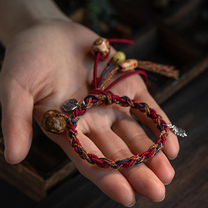 Buddha Stones Tibetan Handmade Colorful Thread 925 Sterling Silver Koi Fish Protection Strength String Bracelet - image 3