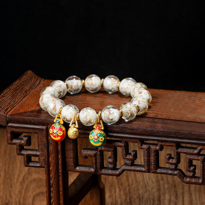 Buddha Stones Gold Swallowing Beast Family Charm Luminous Fluorescent Liuli Glass Bead Success Bracelet - White Porcelain - Gold Swallowing Beast Family - 12mm - image 5