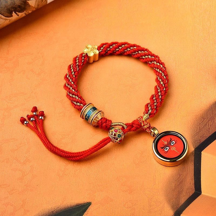 Buddha Stones Tibet Handmade Five God Of Wealth Luck Thangka Amulet Prayer Wheel Flower Charm Weave String Bracelet - Red(Wrist Circumference 14-19cm) - image 11