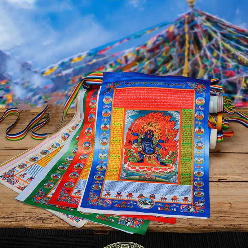Buddha Stones Tibetan 10 Colors Windhorse Buddha Healing Auspicious Outdoor Prayer Flag - 5m - image 0