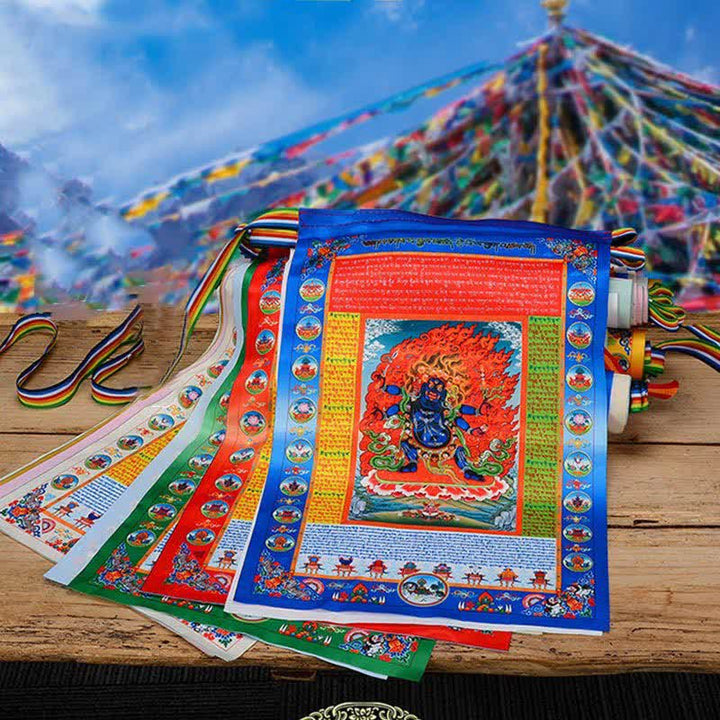 Buddha Stones Tibetan 10 Colors Windhorse Buddha Healing Auspicious Outdoor Prayer Flag - 5m - image 0