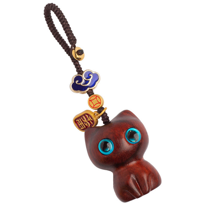 Buddha Stones Small Leaf Red Sandalwood Ebony Wood Lucky Cat Protection Key Chain Phone Hanging Decoration - image 5