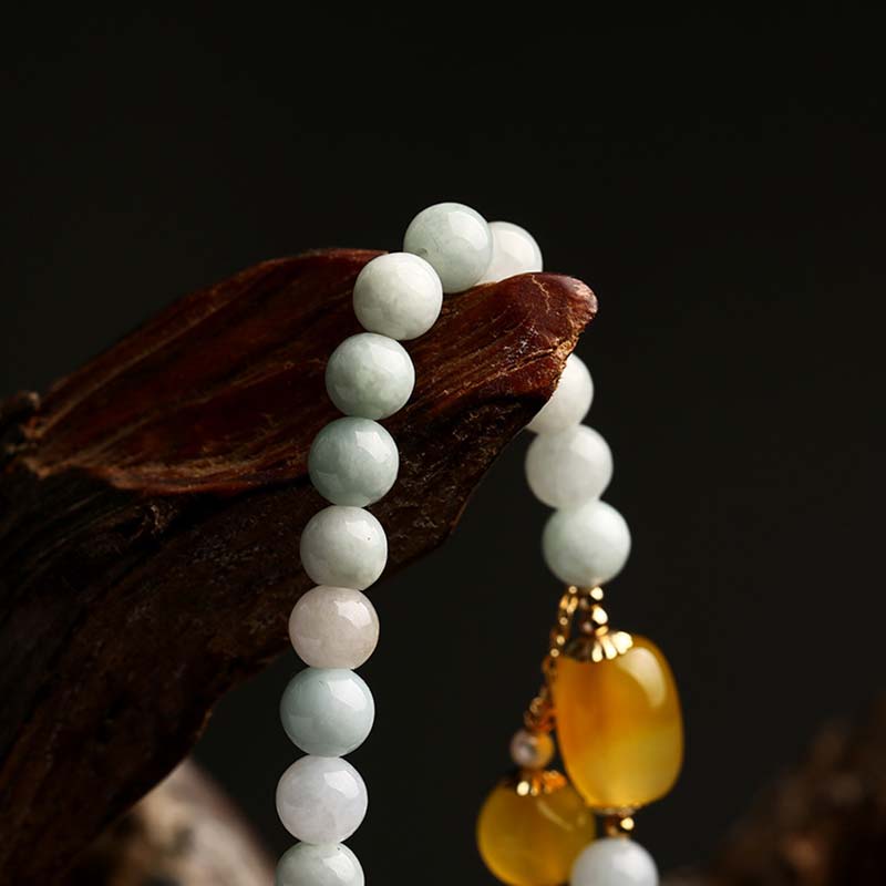 Buddha Stones Natural White Jade Agate Protection Bracelet - image 2