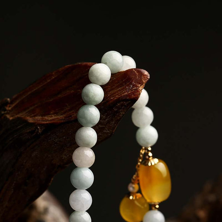 Buddha Stones Natural White Jade Agate Protection Bracelet - image 2