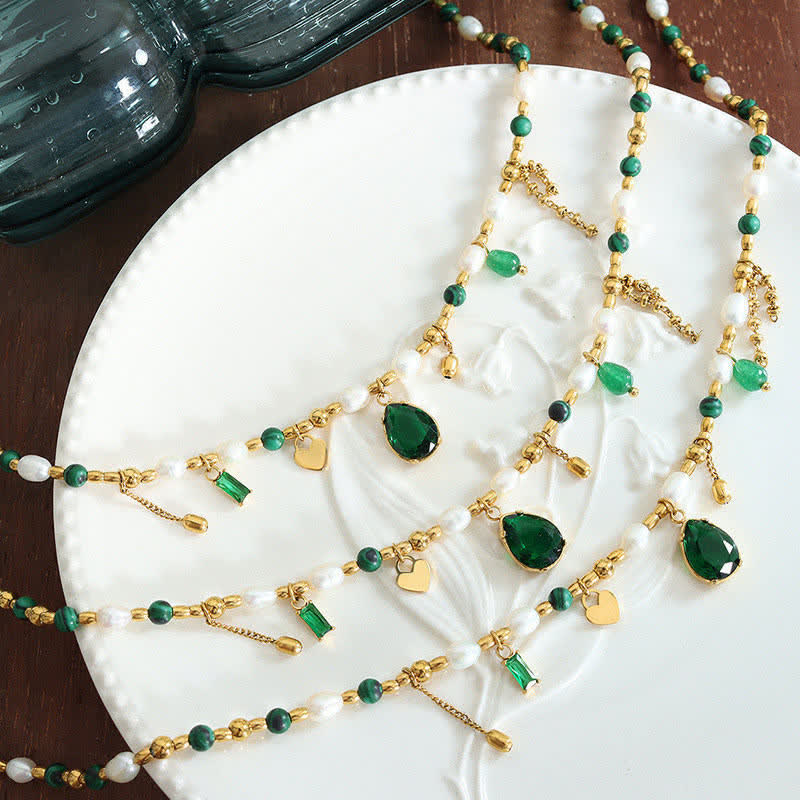 Pearl Bead Zircon Turquoise Calm Necklace Pendant - image 5