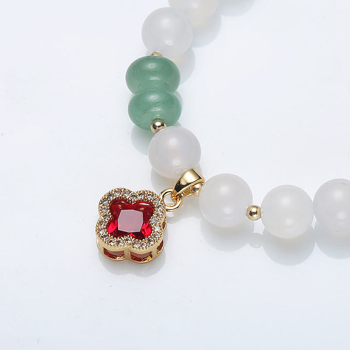 Buddha Stones Natural White Agate Red Agate Money Bag Fu Character Four Leaf Clover Protection Bracelet - image 11
