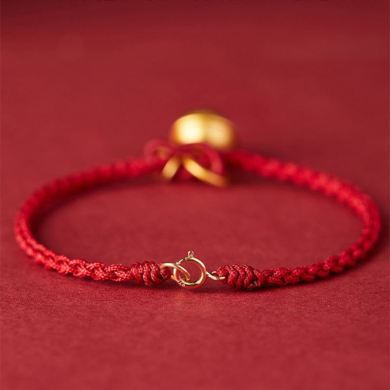 Buddha Stones Handmade Fu Character Charm Luck Happiness Bell Red Rope Bracelet - image 2