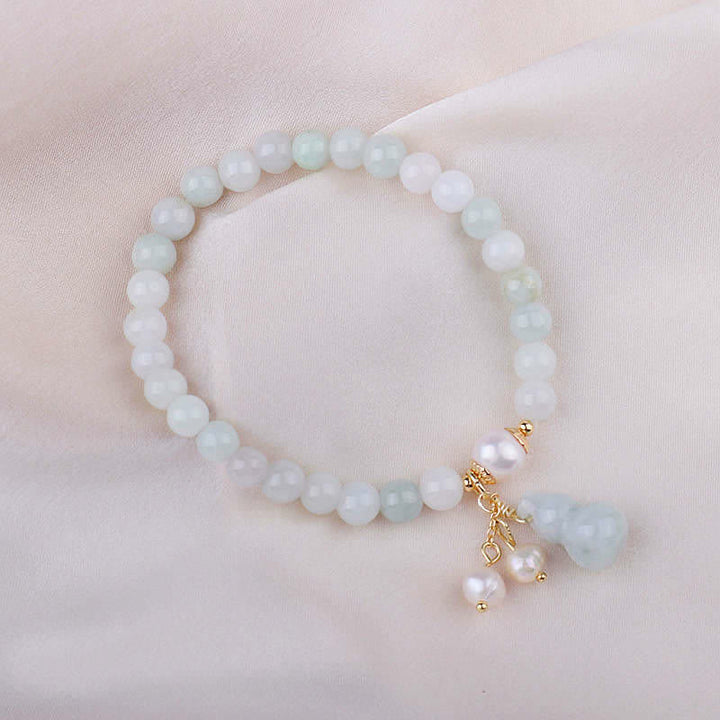 Buddha Stones Natural Jade Pearl Gourd Prosperity Luck Bracelet - image 6
