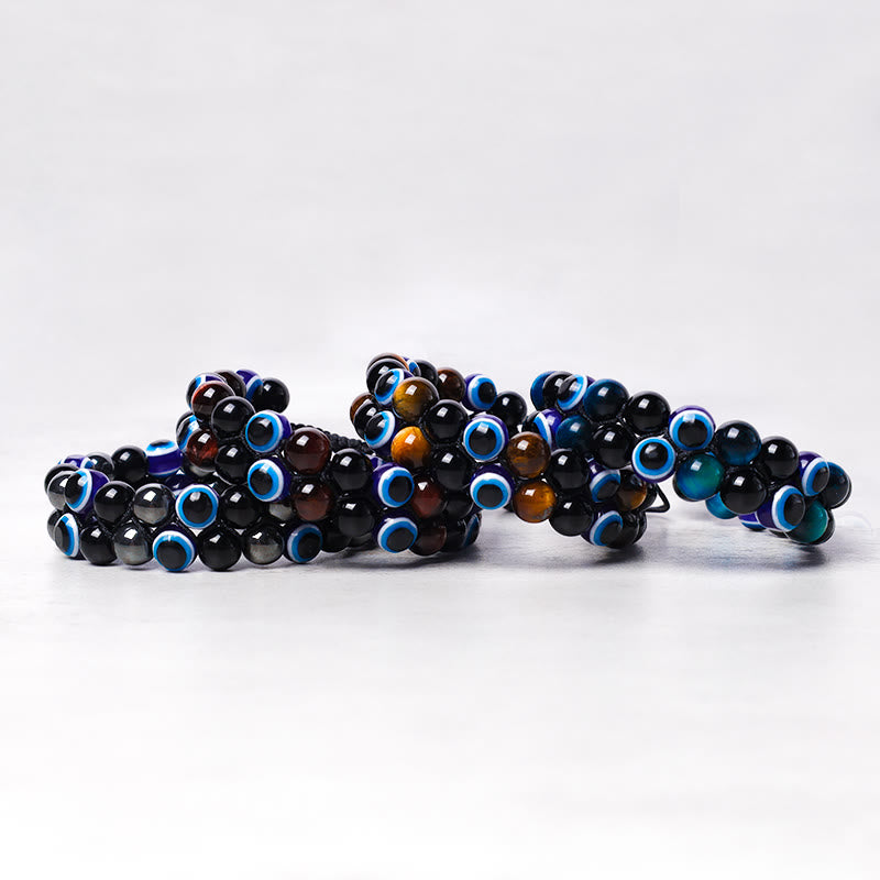 Buddha Stones Evil Eye Hematite Tiger Eye Protection Beaded Bracelet - image 2